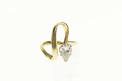 14K Yellow Gold Pear Solitaire Wavy Ornate Travel Engagement Ring