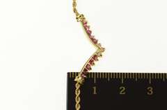 14K Yellow Gold Chevron Ruby Diamond Pendant Rope Chain Necklace