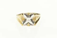 14K Yellow Gold Princess Cut CZ Ornate Squared Statement Ring