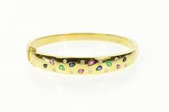 18K Yellow Gold 1.54 Ctw Diamond Emerald Ruby Bangle Bracelet