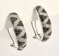 Tasteful J Hoop Black and White Dia. Earrings