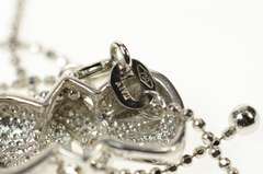 18K White Gold Diamond Bow Ribbon Dangle Ball Link Chain Necklace
