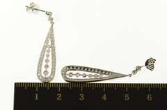 14K White Gold Pear Pave Diamond Encrusted Dangle Earrings