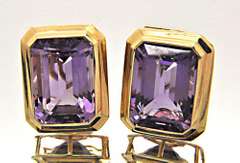 14 KT YELLOW GOLD AMETHYST EARRINGS.