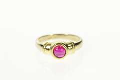 14K Yellow Gold Two Tone Syn. Ruby Cabochon Statement Ring