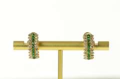 14K Yellow Gold Squared Emerald Diamond Ridged Clip On Earrings