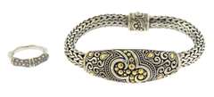 Sterling Silver Byzantine Bracelet and CZ Ring