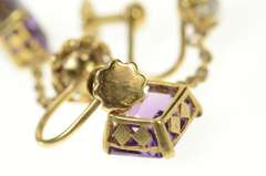 18K Yellow Gold Victorian Amethyst CZ Dangle Screw Back Earrings