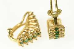 14K Yellow Gold Squared Emerald Diamond Ridged Clip On Earrings