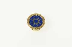 10K Yellow Gold Dark Blue Enamel Round Slide Bracelet Charm/Pendant