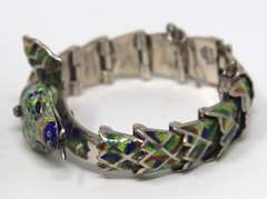 Vintage Sterling Silver Mexico Enamel Snake Bracelet