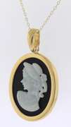 Handsome Cameo Pendant w Black Background on Chain