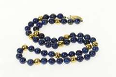 14K Yellow Gold Lapis Lazuli Beaded Statement Necklace