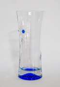 Clear and Cobalt Blue Crystal Vase With Etched Flowers