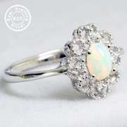 GENUINE ETHIOPIAN OPAL & CREATED WHITE SAPPHIRE 925 STERLING SILVER RING ADJUSTABLE OPEN RING