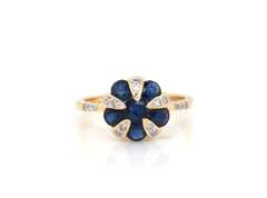 Wonderful 14kt Yellow Gold Sapphire & Diamond Flower Ring