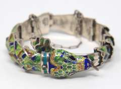 Vintage Sterling Silver Mexico Enamel Snake Bracelet