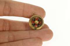 14K Yellow Gold Enamel Spinner Roulette Wheel Gambler Charm/Pendant