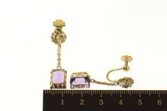18K Yellow Gold Victorian Amethyst CZ Dangle Screw Back Earrings