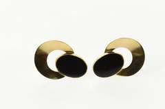 14K Yellow Gold Retro Oval Black Onyx Circle Drop Statement Earrings