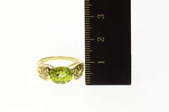 14K Yellow Gold Oval Peridot Green Diamond Accent Statement Ring
