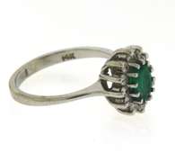 Graceful White Gold Emerald and Diamond Halo Ring