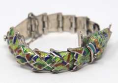 Vintage Sterling Silver Mexico Enamel Snake Bracelet