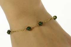 14K Yellow Gold Retro Nephrite Anchor Link Chain Bracelet