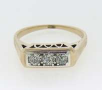 Vintage White Gold 3 Stone Euro Cut Diamond Ring