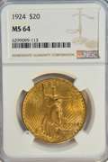 Near Gem BU 1908 No Motto St. Gaudens $20 Gold. NGC MS64