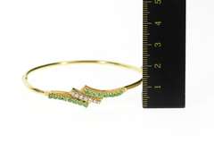 14K Yellow Gold Emerald Diamond Retro Bypass Bangle Bracelet