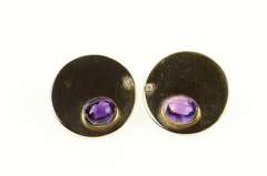 14K Yellow Gold Retro Amethyst Diamond Circle French Clip Earrings