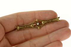 14K Yellow Gold Art Deco Diamond Ornate Filigree Bar Pin/Brooch