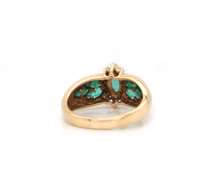 Fantastic Marquise Emerald and Diamond Yellow Gold Cocktail Ring