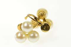 14K Yellow Gold Pearl Clover Shamrock Screw Back Earrings