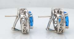 Powerful White Gold Cushion Blue Topaz and Diamond Earrings