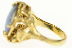 14K Yellow Gold Ornate Retro Sim. Black Opal Vine Cocktail Ring