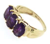 Fabulous Yellow Gold Amethyst 3 Stone Ring