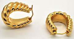 LADIES 14 KT YELLOW GOLD WAVE DESIGN LOOP EARINGS.