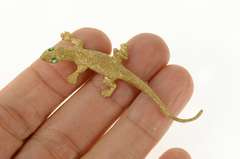 14K Yellow Gold Emerald Eyed Lizard Textured Gecko Pin/Brooch