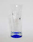 Clear and Cobalt Blue Crystal Vase With Etched Flowers