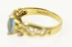 14K Yellow Gold Oval Blue Topaz Diamond Accent Filigree Ring