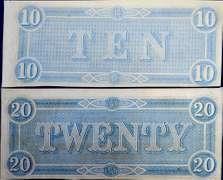 Lot of 2 1864 Confederate States Of America $10 And $20. Circulated.