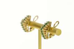 14K Yellow Gold Squared Emerald Diamond Ridged Clip On Earrings