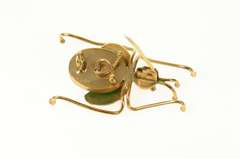 14K Yellow Gold Green Agate Stylized Bug Beetle Fly Retro Pin/Brooch