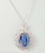 Beautiful Blue Cabochon Pendant Necklace in Sterling Silver