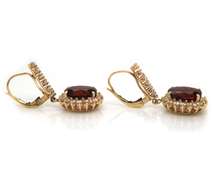 Attractive Yellow Gold Almandite Garnets and Diamond Dangle Earrings