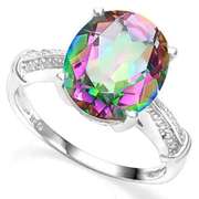 4.56 CT MYSTIC GEMSTONE & DIAMOND 925 STERLING SILVER COCKTAIL RING