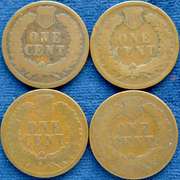 Lot Of 4 Cull Indian Head Cents. 1873, 1874, 1875, 1876.