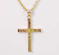 Detailed Gold Cross Pendant & Chain